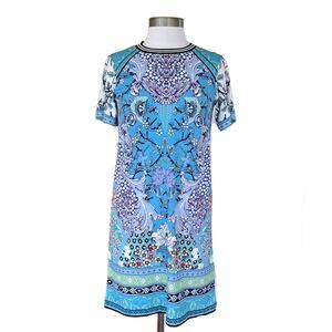 HALE BOB Ringer Mini Dress Size XS Blue Bird Floral Print Boho Short Sleeve